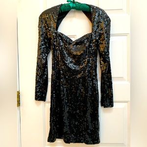 * Vintage Black 1980’s Sequin Holiday Dress Backless Size 6